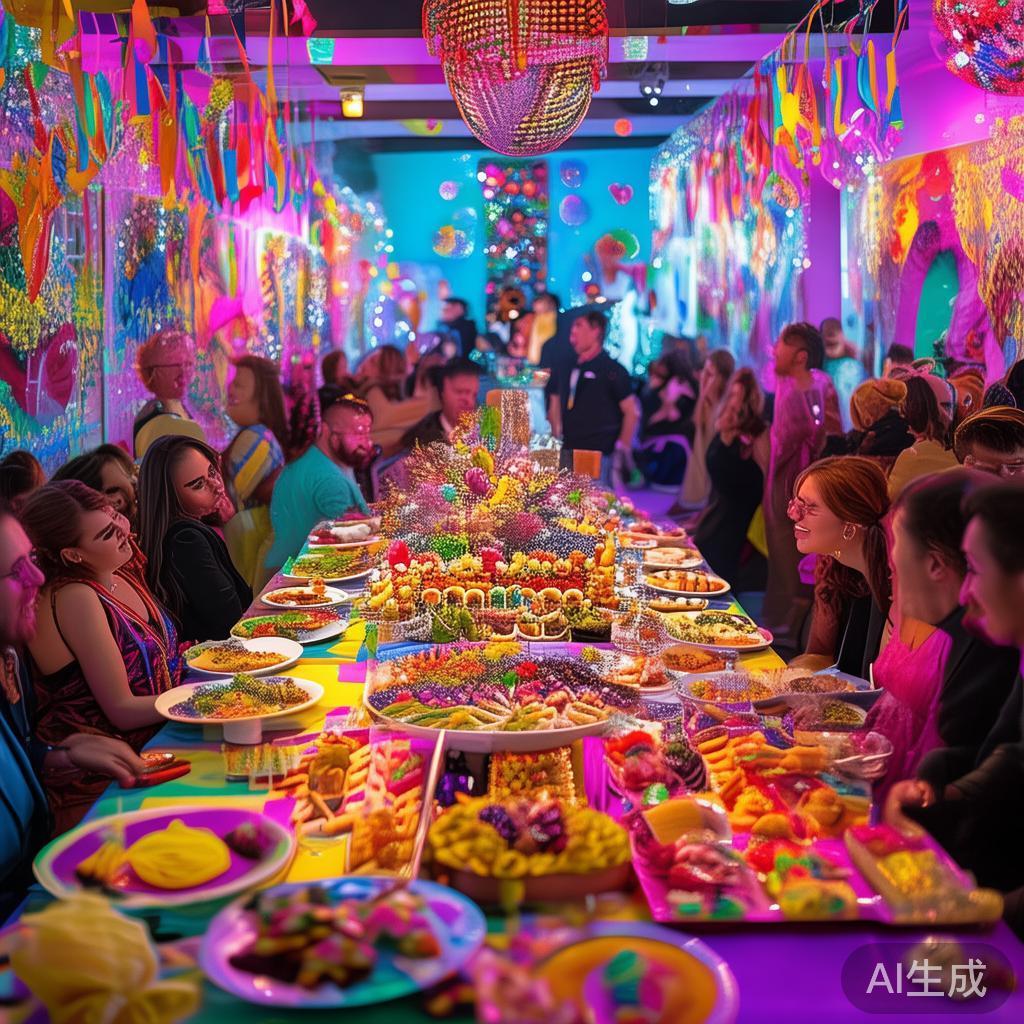 而派对图片更强调氛围布置、群体互动与场地装饰。鲜明