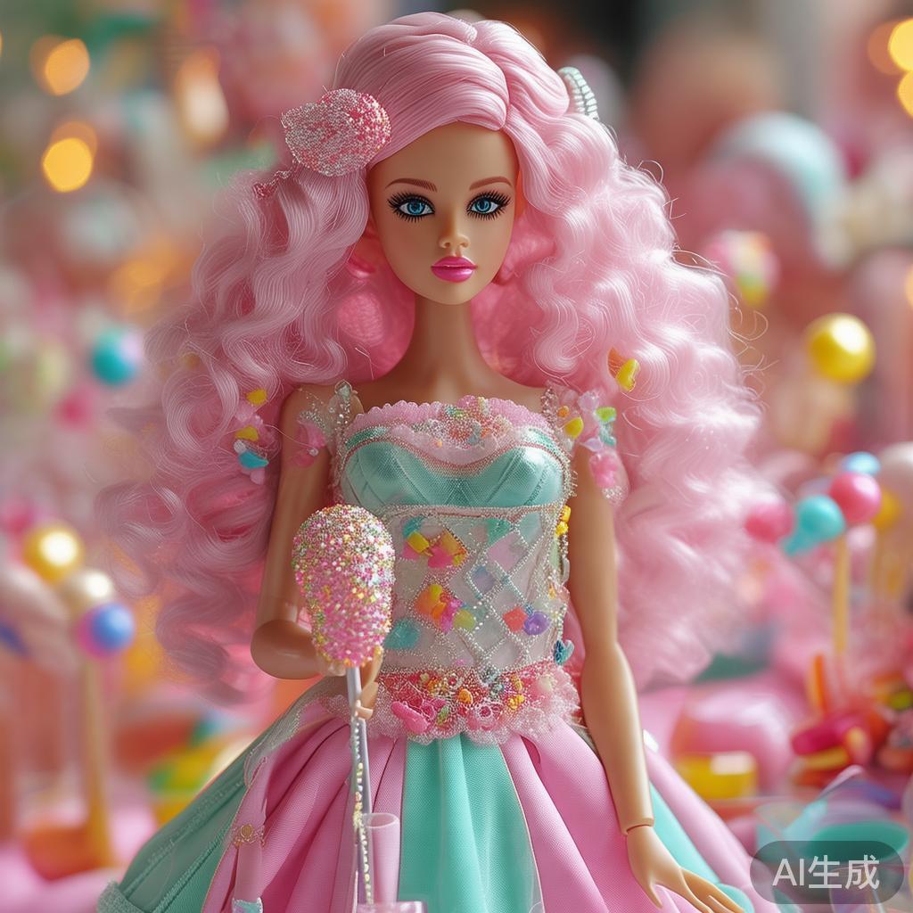 甜蜜梦幻糖果派对系列的芭比娃娃，最大的亮点在于其丰